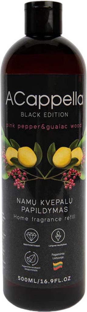 Mājas aromatizētājs, mājas aromātu papildinājums ACappella Black Edition Pink Pepper & Guaiac Wood, 500 ml