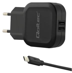 Telefono įkroviklis Qoltec, Micro USB/USB 2.0 Type A/Europlug, juoda, 17 W