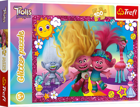Dėlionė Trefl Trolls 3 Glitter, 34 cm x 48 cm, 100 vnt., rožinė sp.
