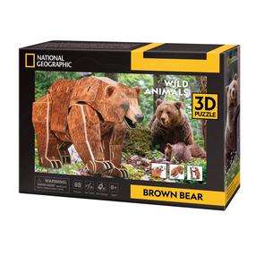 3D puzle Cubicfun National Geographic Brown Bear, 13.3 cm x 7.5 cm, 88 gab., brūna krās.