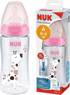 Bērnu pudelīte Nuk First Choice+, 300 ml, 0 mēn., caurspīdīga krās./rozā krās.