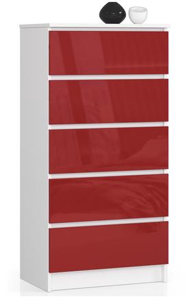 Atvilktņu bloks Akord K60 5SZ, balta krās./sarkana krās., 121 cm x 60 cm x 40 cm