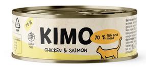 Šlapias kačių maistas Kimo, vištiena/lašiša, 0.07 kg x 24 vnt.