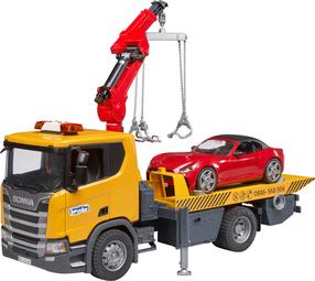 Auto pārvadātājs Bruder Scania Super 560R 03552, 1:16, sarkana krās./dzeltena krās.