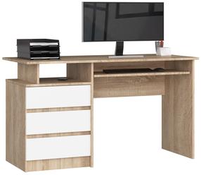 Rakstāmgalds ar atvilktnēm Akord CLP, 135 cm x 60 cm, 77 cm, balts krās./sonoma ozola krās.