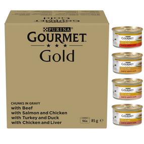 Kassi märgtoit Gourmet Gold, veiseliha/kanaliha/kalkun, 0,085 kg x 96 tk