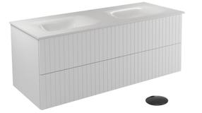 Vonios spintelė su praustuvu Besco Akya Linea, skaidri sp./balta sp./juoda sp., 52.5 cm x 131 cm x 50.7 cm