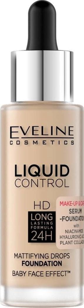 Šķidrā grima bāze Eveline Liquid Control HD Mattifying Drops, light vanilla krās., 15, 32 ml