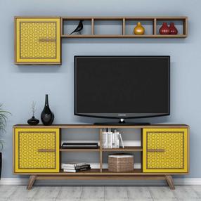 Sekcija Kalune Design Ayla 845HCT3067, geltona sp./riešuto sp., 35 cm x 160 cm x 56.2 cm