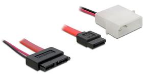 Провод Delock SATA 7+6 pin / SATA / 2 pin Slim SATA 7+6 pin female, SATA 7 pin + 2 pin power male, 0.3 м, красный цв.