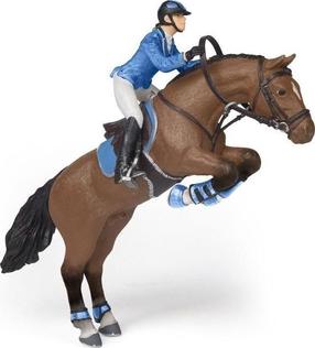 Фигурка-игрушка Papo Jumping Horse With Girl 427587, синий цв./коричневый цв.