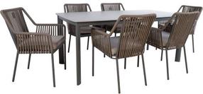 Lauko baldų komplektas Home4you Beida 7 Piece Set, pilka sp./ruda sp., 6 vietų