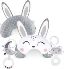 Veiklos pagalvėlė Nukido Cushion With Rattle, 30 cm x 10 cm, balta sp./pilka sp.