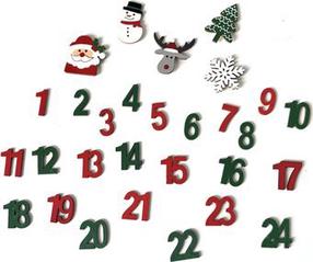 Dekoratsioon, "Advendikalender" DP Craft, 2 cm, valge v./punane v./roheline v., 29 tk