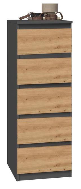 Komoda W5, antracito/ąžuolo, 40 cm x 45 cm x 111 cm (pažeista pakuotė)