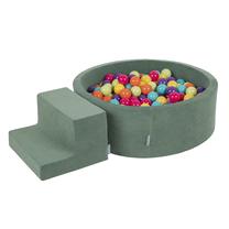 Baseinas su kamuoliukais KiddyMoon Velvet Ball Pool Round 200 Balls, 90 cm x 90 cm, 202 vnt, žalia sp./įvairių spalvų