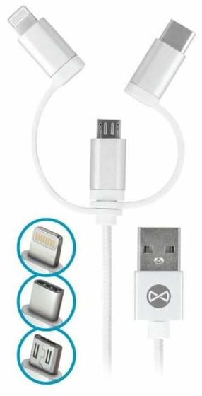 Kabelis Forever 3in1, Micro USB/8-pin/USB Type-C, balta