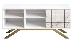 TV galds Kalune Design North, zelta krās./balta krās., 130 cm x 58.6 cm x 38.6 cm