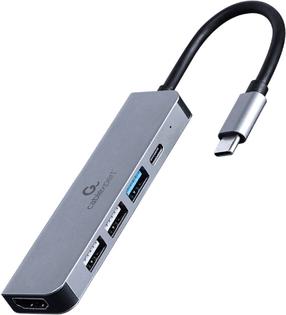 Adapteris Gembird USB-C - HDMI/4xUSB/USB-C A-CM-COMBO5-03 USB-C male, HDMI/4xUSB/USB-C female, 0.12 m, pilka sp.