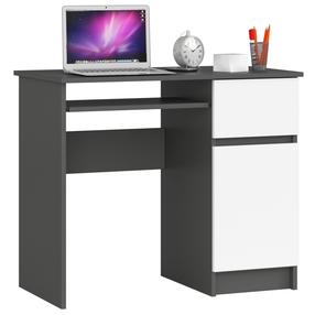 Rakstāmgalds ar skapi Akord Furniture Factory Piksel Right, 90 cm x 50 cm, 77 cm, balta krās./grafīta krās.