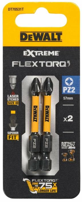 Smūginiai atsuktuvų antgaliai, rinkinys Dewalt FlexTORQ, PZ2, 57 mm
