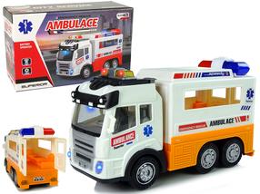 Rotaļu ātrās palīdzības automašīna Lean Toys Emergency Rescue Ambulance, balta krās./oranža krās.