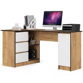 Kampinis rašomasis stalas Akord B20 CLP Left, 155 cm x 85 cm, 77 cm, ąžuolo sp./balta sp.