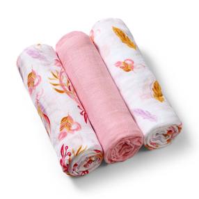 Autiņi BabyOno Natural Bamboo Pink Feathers, 70 cm x 70 cm, 70 x 70 cm, 3 gab.