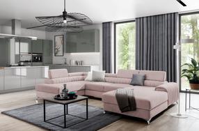 Kampinė sofa Lacante Gojo 101, rožinė sp., kairinė, 202 x 354 cm x 92 cm