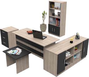 Biuro baldų komplektas Kalune Design VO15 956LCS2123, ąžuolo sp./juoda sp., 73.8 cm x 60 cm x 140 cm
