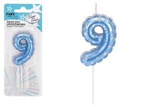Gimtadienio žvakutė Ravi Blue Star 9, mėlyna sp., 16 cm