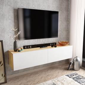 TV staliukas Kalune Design Poling, ąžuolo sp./balta sp., 36.8 cm x 159.7 cm x 34.1 cm