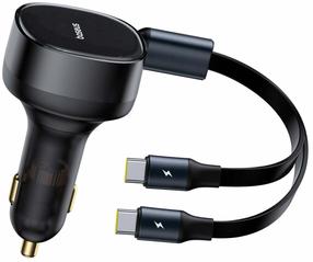 Автомобильное зарядное устройство Baseus Enjoyment Retractable 2-in-1, 2 x USB Type C, черный цв., 33 Вт