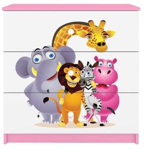 Vaikiška komoda Kocot Kids Babydreams Zoo, balta sp./rožinė sp./įvairių spalvų, 41 cm x 80 cm x 80.5 cm