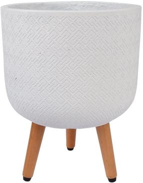 Puķu pods Home4you Sky Selena, koks/cementa, Ø 30 cm, balta krās.