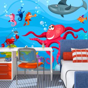 Fototapetas Artgeist Octopus And Shark 4XLFTNT0071, 309 cm x 309 cm