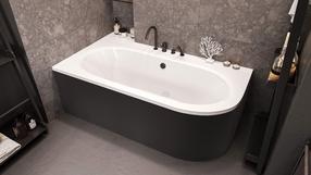 Vonia, laisvai pastatoma Besco Avita, 160 cm x 75 cm x 59.5 cm, asimetrinė, balta sp./juoda sp.