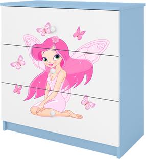Vaikiška komoda Kocot Kids Babydreams Fairy With Butterflies, mėlyna sp./balta sp., 80 cm x 41 cm x 80.5 cm