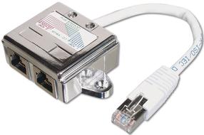 Adapter Digitus RJ-45 x 2, RJ-45 male, 0.19 m, hõbe v.