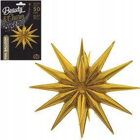 Folijas balons figūriņa GoDan Beauty & Charm 3D Star, zelta krās.