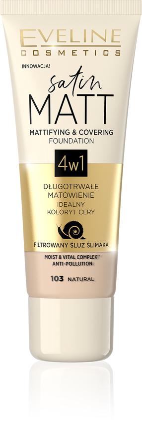 Šķidrā grima bāze Eveline Satin Matt, gaiši brūna krās., 103 natural, 30 ml
