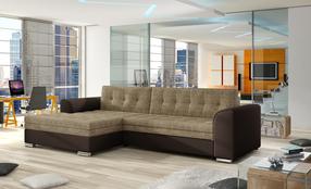 Kampinė sofa Conforti Berlin 03 & Soft 66, ruda sp./smėlio sp., kairinė, 165 x 275 cm x 78 cm