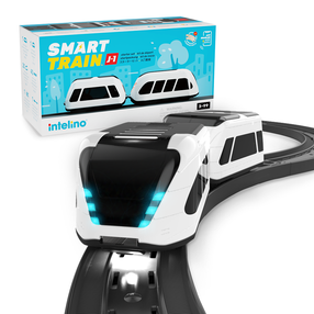  Žaislinis traukinys su bėgiais Intelino Smart Train J1 INT-J1-SS1, balta sp./juoda sp.