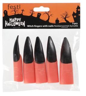Raganos pirštai su nagais Festi Halloween 9cm 5 vnt. Juodi