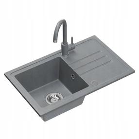 Plautuvė su virtuviniu maišytuvu Quadron Ben 111, granitas, 70 cm x 44 cm x 17.5 cm, pilka sp.