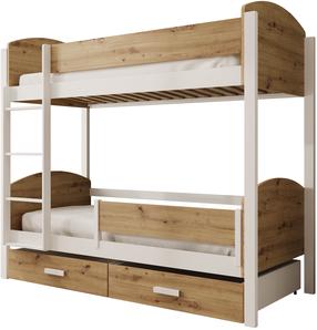 Dviaukštė vaikiška lova ADRK Jori, balta sp./artisan oak sp., 90 x 200 cm, su patalynės dėže, be čiužinio