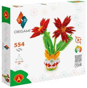 Popierinių figūrų gaminimo rinkinys Alexander 3D Origami Flowers, balta sp./raudona sp./žalia sp.