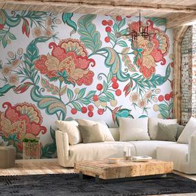 Fototapete Artgeist Ethnic Vegetation - Plant Motif With Ornaments In Coloured Flowers, 280 cm x 400 cm