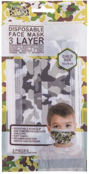 Vienkartinė kaukė Trendy Camo, balta sp./pilka sp., 3 vnt.