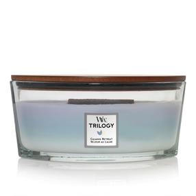 Svece, aromātiskā WoodWick Calming Retreat, 40 h, 453.6 g, zila krās./balta krās./violeta krās.